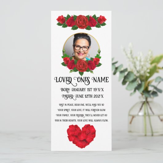 Red Rose Memorial/Funeral Flat Kaart (Staand voorkant)