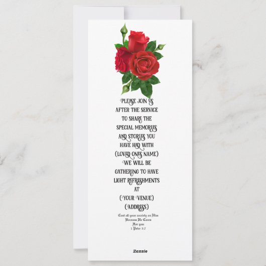 Red Rose Memorial/Funeral Flat Kaart (Achterkant)