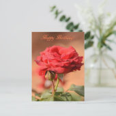 Red Rose met Bud Happy Birthday Briefkaart (Staand voorkant)
