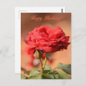 Red Rose met Bud Happy Birthday Briefkaart (Voorkant / Achterkant)