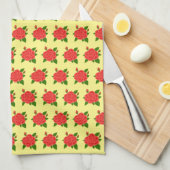 Red Rose met Buds Yellow Kitchen Towel Theedoek (Quarter Fold)