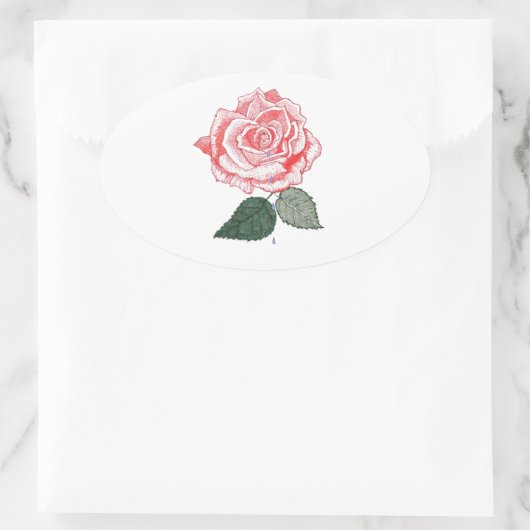 Red Rose met dauwdruppels uit petals Ovale Sticker (Tas)