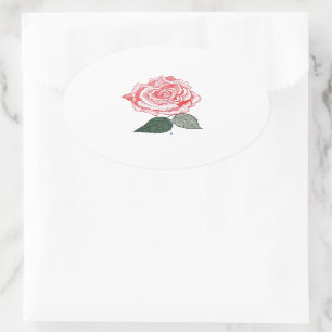 Red Rose met dauwdruppels uit petals Ovale Sticker