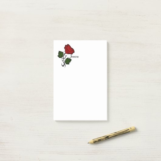 Red Rose met naam Post-it® Notes (Op bureau)