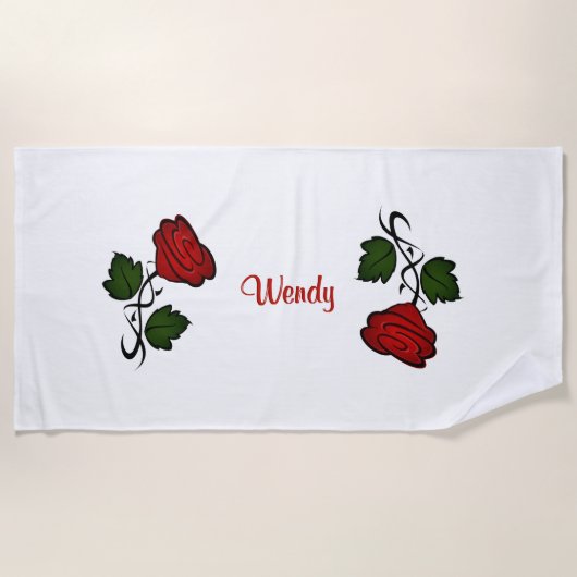 Red Rose met naam Strandlaken (Voorkant)