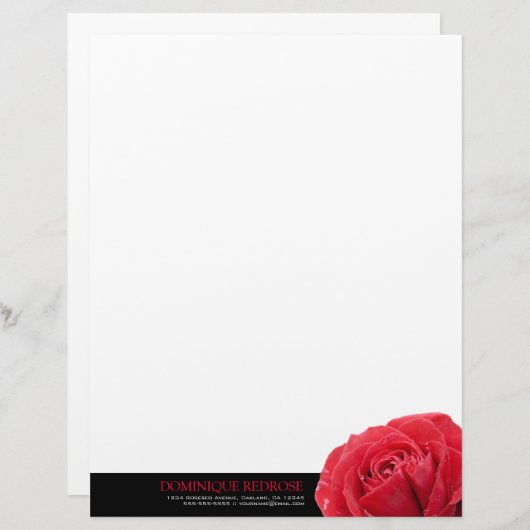 Red Rose met zwarte accent Persoonlijk Briefhoofd (Voorkant / Achterkant)