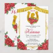 Red Rose Mexican Charra 15 Quinceanera Kaart (Voorkant / Achterkant)