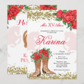 Red Rose Mexican Charra 15 Quinceanera Kaart (Voorkant / Achterkant)
