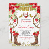 Red Rose Mexican Charra Quinceañera Kaart (Voorkant / Achterkant)