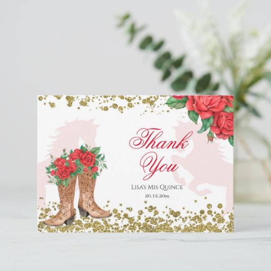 Red Rose Mexican Mis Quince Hartelijk dank Bedankkaart (Staand voorkant)