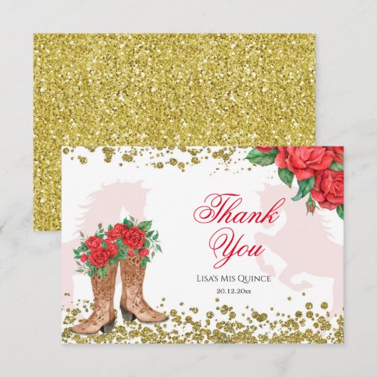 Red Rose Mexican Mis Quince Hartelijk dank Bedankkaart (Voorkant / Achterkant)