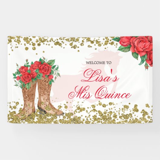 Red Rose Mexican Mis Quince Large Banner (Horizontaal)