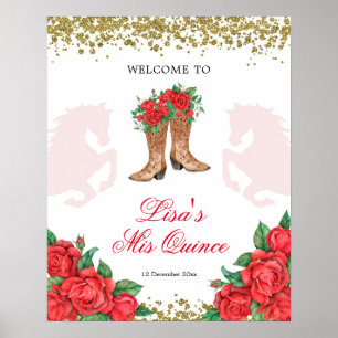 Red Rose Mexican Mis Quince Welkomstteken Poster