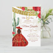 Red Rose Mexican Princess Quinceañera Uitnodiging (Staand voorkant)