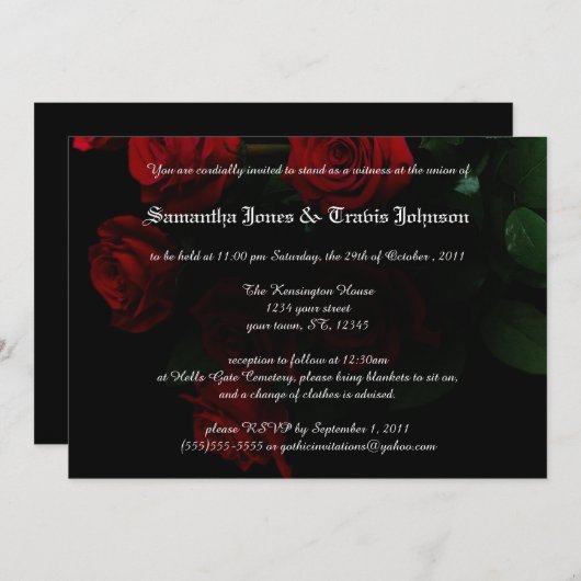 Red Rose Modern Gothic Wedding Invitations Kaart (Voorkant / Achterkant)