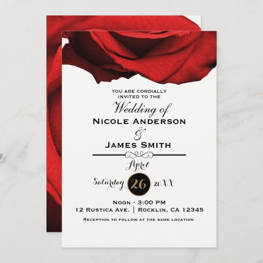 Red Rose Modern Rustic White Glam Elegant Wedding Kaart (Voorkant / Achterkant)