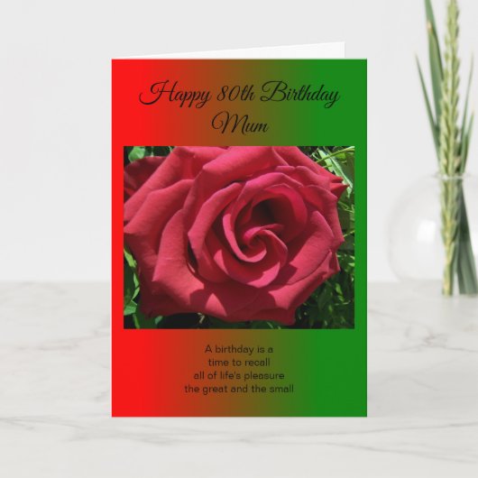 Red Rose Moeder 80th Personalized Birthday Kaart (Voorkant)