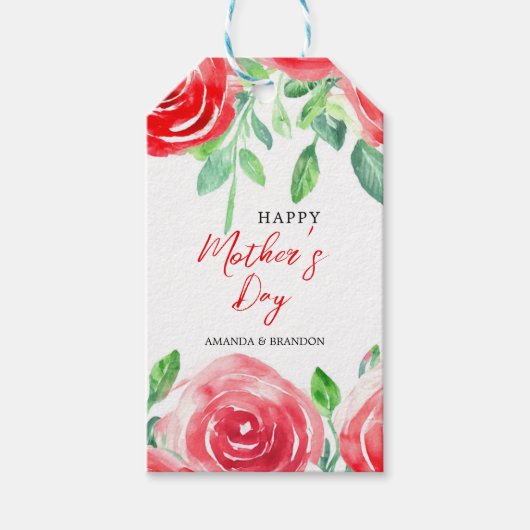 Red Rose Moederdag Design met Kinder namen Cadeaulabel (Voorkant)
