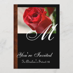 Red Rose Monogram All Occasion Birthday Uitnodigin Kaart