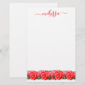 Red Rose Monogram Elegant Stationery Paper Briefpapier (Voorkant / Achterkant)