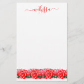 Red Rose Monogram Elegant Stationery Paper Briefpapier (Voorkant)