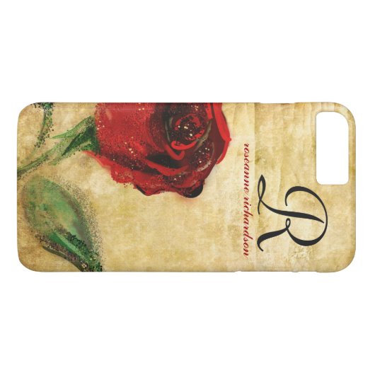 Red Rose Monogram iPhone 7 hoesje (Achterkant (Horizontaal))