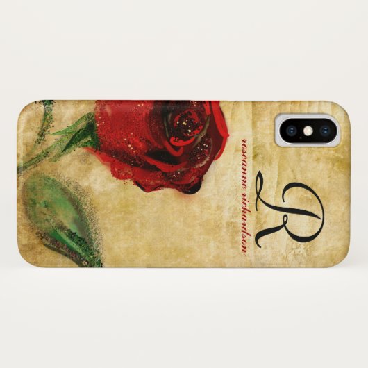  Red Rose Monogram iPhone X Hoesje (Achterkant (horizontaal))