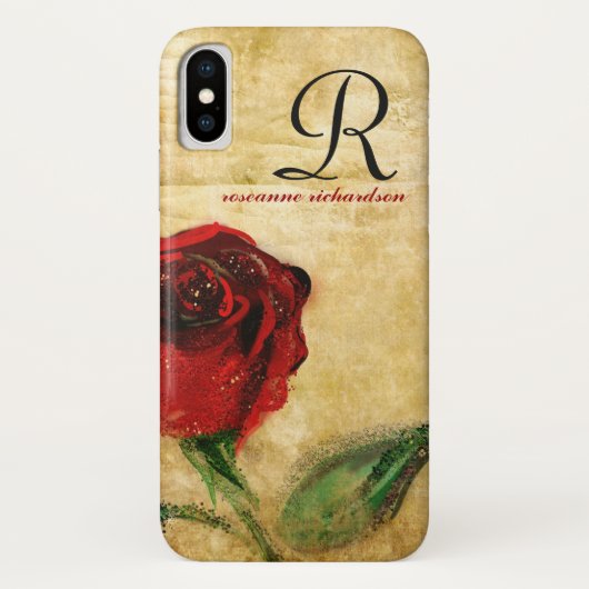  Red Rose Monogram iPhone X Hoesje (Achterkant)
