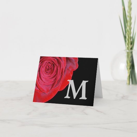 Red Rose Monogram Note Kaart (Voorkant)