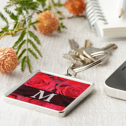 Red Rose Monogram Sleutelhanger (Zijkant)