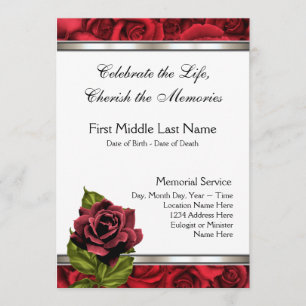 Red Rose Mourning Card Funeral Announement Kaart