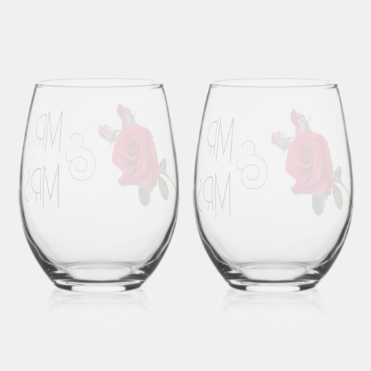 Red Rose Mr. en Mrs. Wedding Glaswerk Wijnglas Zonder Voet (Achterkant)
