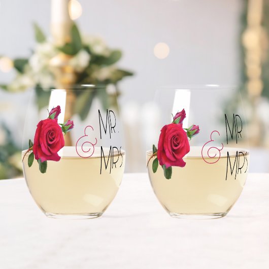 Red Rose Mr. en Mrs. Wedding Glaswerk Wijnglas Zonder Voet (Insitu (Huwelijk))