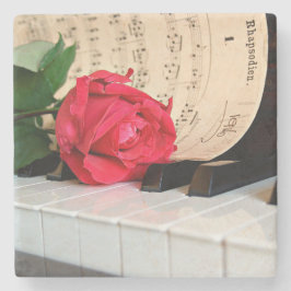 Red Rose Music Sheet en Piano Stenen Onderzetter