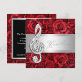 Red Rose Music Treble Clef Overweging Uitnodiginge Kaart (Voorkant / Achterkant)