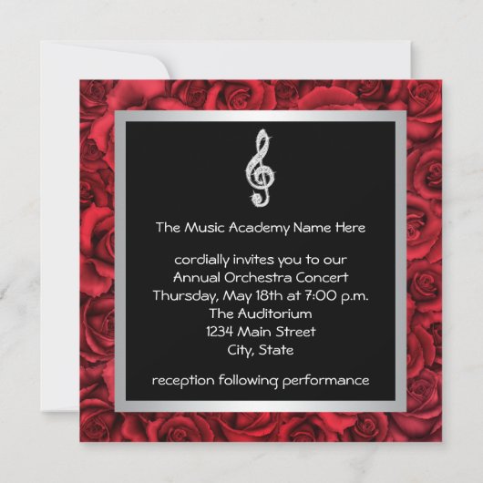 Red Rose Music Treble Clef Overweging Uitnodiginge Kaart (Achterkant)