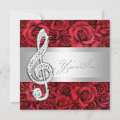 Red Rose Music Treble Clef Overweging Uitnodiginge Kaart (Voorkant)