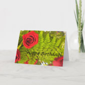 Red Rose N Fern Birthday Kaart (Voorkant)