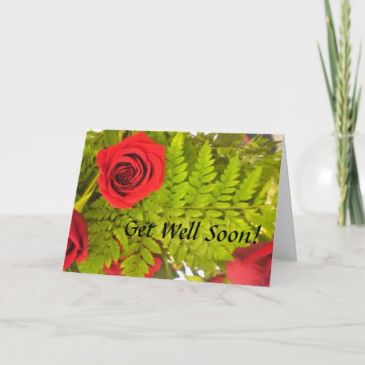 Red Rose N Fern Get Well Kaart (Voorkant)