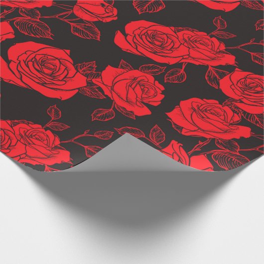Red Rose Naadless Patroon Cadeaupapier (Hoek)