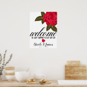 Red Rose Natte Water Dew Drops Weddenschap Poster (Keuken)