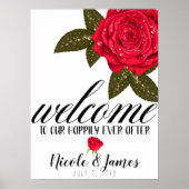 Red Rose Natte Water Dew Drops Weddenschap Poster (Voorkant)