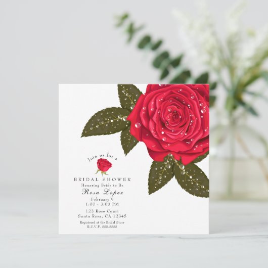 Red Rose Natte Water Dewdrops Vrijgezellenfeest Kaart (Staand voorkant)