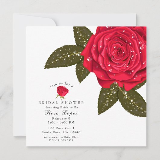 Red Rose Natte Water Dewdrops Vrijgezellenfeest Kaart (Voorkant)