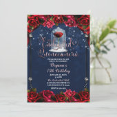 Red Rose Navy Blue Gold Quinceañera 15 15th Party Kaart (Staand voorkant)