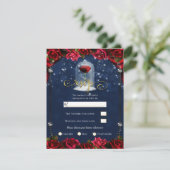 Red Rose Navy Blue Princess Party RSVP Kaart (Staand voorkant)