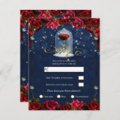 Red Rose Navy Blue Princess Party RSVP Kaart (Voorkant / Achterkant)