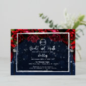 Red Rose Navy Blue Sparkle Glam Weddenver Folie Uitnodiging (Staand Voorkant)