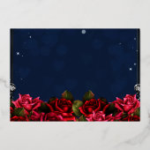 Red Rose Navy Blue Sparkle Glam Weddenver Folie Uitnodiging (Achterkant)