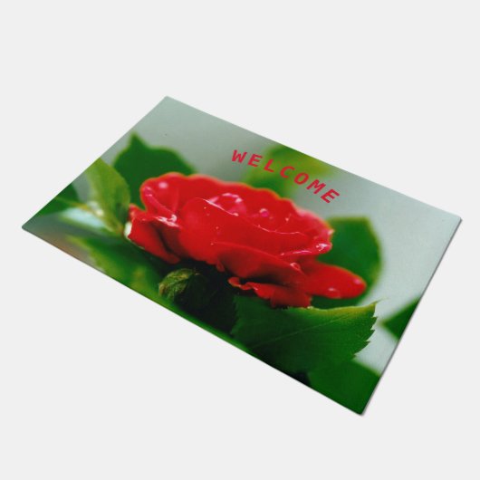 Red Rose of passion bekleed met dauwdruppels Welko Deurmat (Schuin)